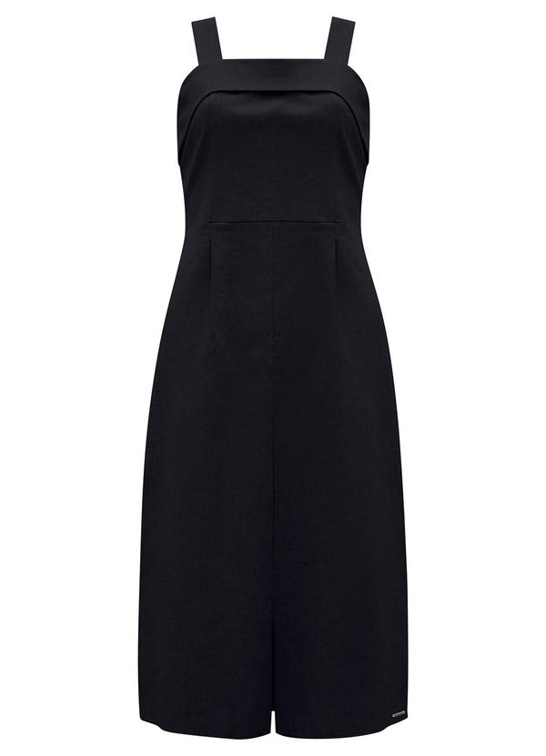 Lunender - Vestido Midi de Alças com Fenda em Tecido Preto