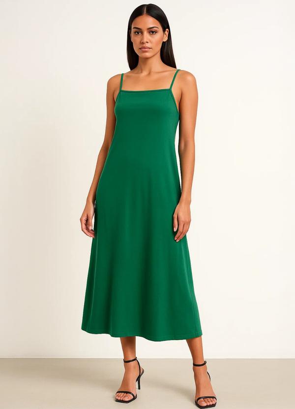 E-blossom - Vestido Midi de Alças Verde Bandeira