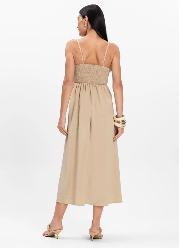 Rovitex - Vestido Midi de Alcinha Atrativa Modas Bege 2