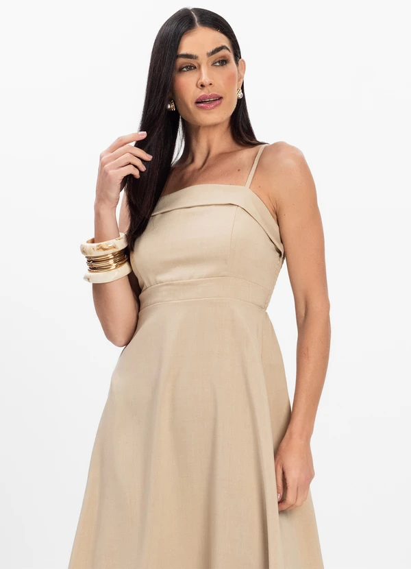 Rovitex - Vestido Midi de Alcinha Atrativa Modas Bege 3