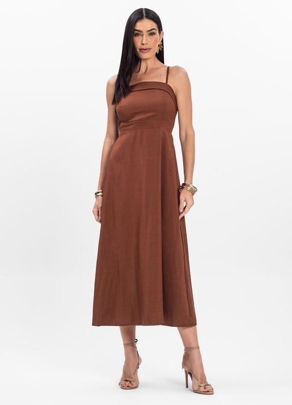 Rovitex - Vestido Midi de Alcinha Atrativa Modas Marrom 1