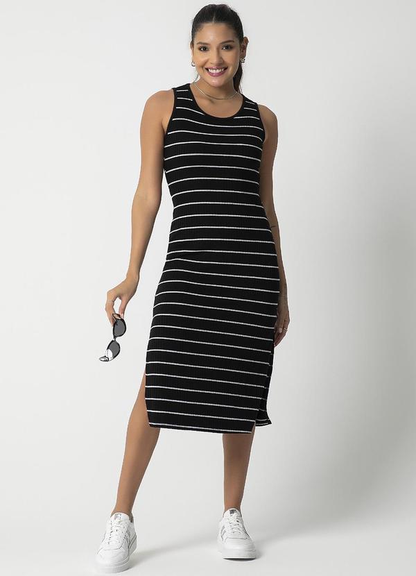Habana - Vestido Midi de Canelado Listrado Preto 1