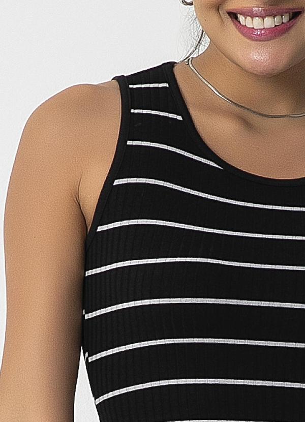 Habana - Vestido Midi de Canelado Listrado Preto 2