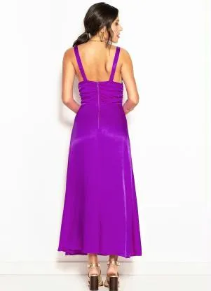 Colcci - Vestido Midi de Cetim Roxo - COLCCI