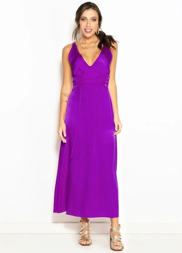 Colcci - Vestido Midi de Cetim Roxo