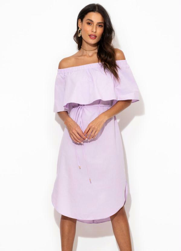 Maria Filó - Vestido Midi de Linho Ombro a Ombro Lilás