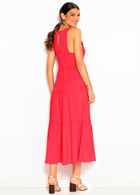Maria Filó - Vestido Midi de Linho Recortes Vermelho 2