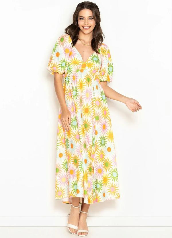 Farm - Vestido Midi de Linho Sol de Verão Branco