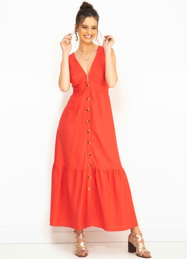 Farm - Vestido Midi de Linho Vermelho