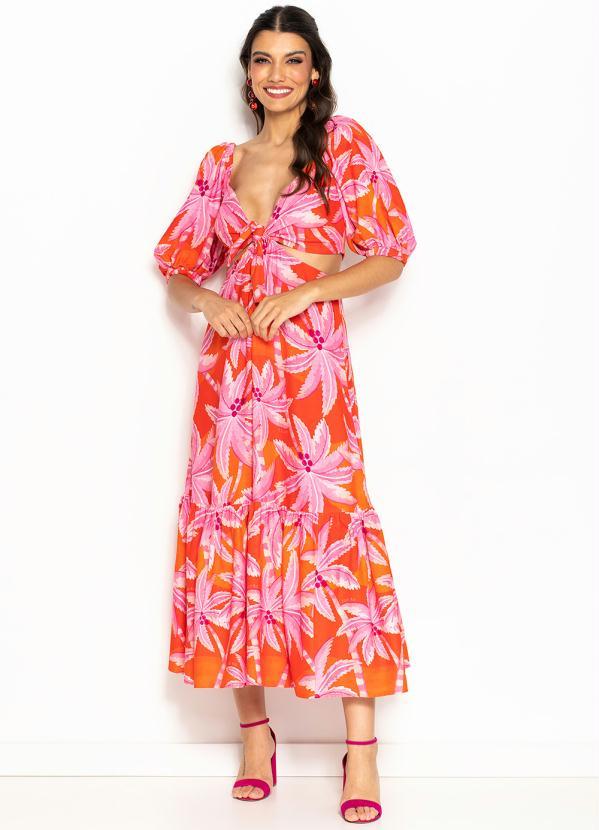 Farm - Vestido Midi de Linho Vermelho 1