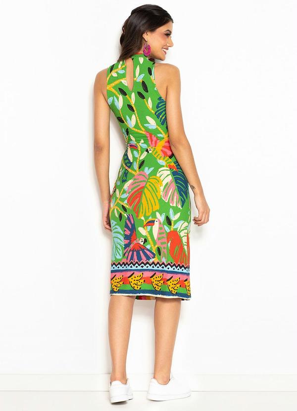 Farm - Vestido Midi de Malha Canelada Bosque dos Pássaros Verde 2