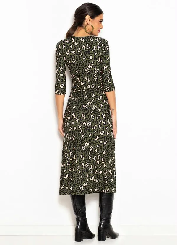 Maria Filó - Vestido Midi de Malha Canelada Natureza Matcha Oncinhas Verde Militar 2