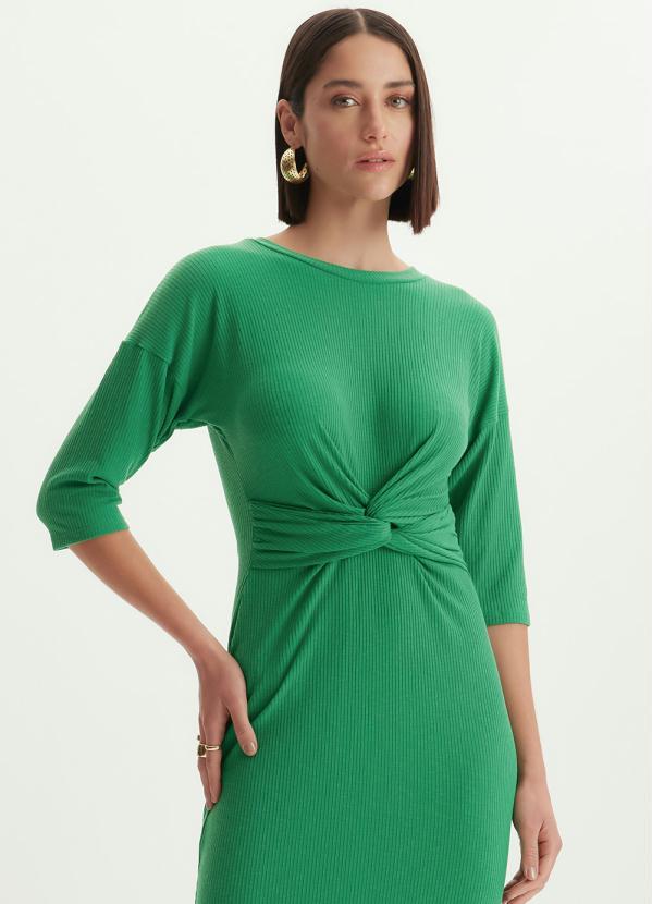 Lança Perfume - Vestido Midi de Malha com Torção Frontal Verde 5