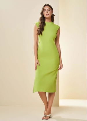 Doce Trama - Vestido Midi de Manga Curta Verde - DOCE TRAMA