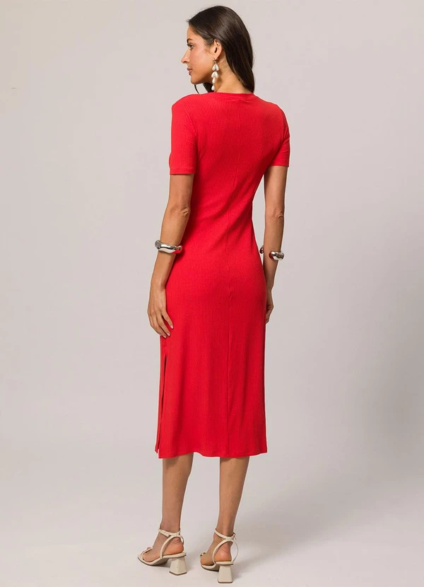 Doce Trama - Vestido Midi de Manga Curta Vermelho 2
