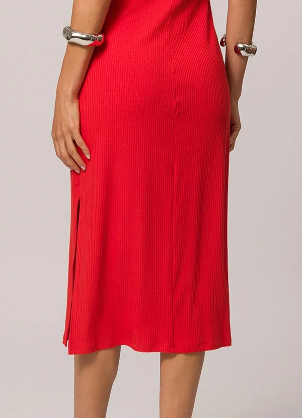 Doce Trama - Vestido Midi de Manga Curta Vermelho 4