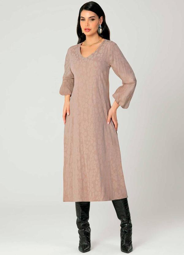 Gris - Vestido Midi de Manga Longa Feminino Marrom