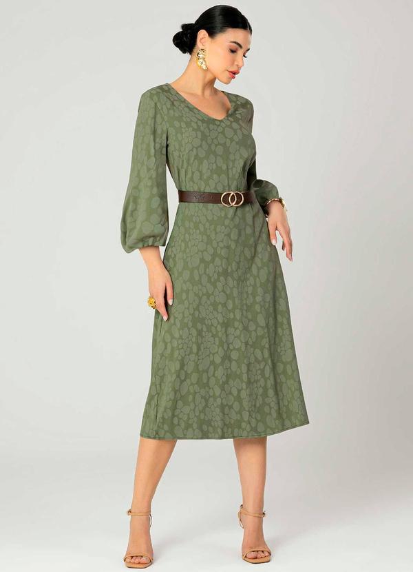 Gris - Vestido Midi de Manga Longa Feminino Verde