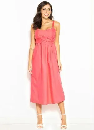 Hering - Vestido Midi de Tricoline Rosa - HERING
