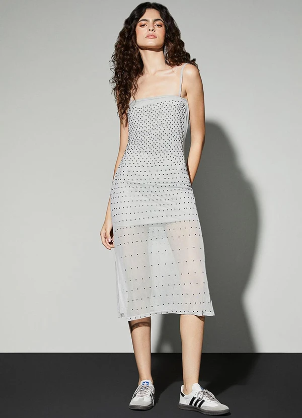 Authoria - Vestido Midi de Tule Cinza com Strass Cinza 3