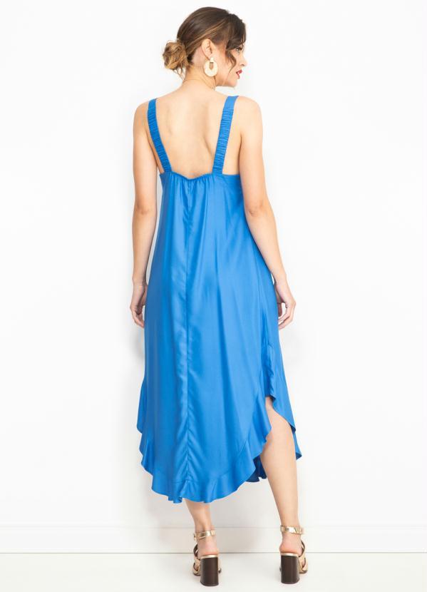 Maria Filó - Vestido Midi de Viscose Barra com Babado Azul 2