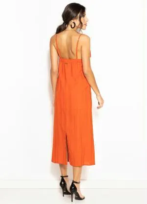 Colcci - Vestido Midi de Viscose Bordado Laranja - COLCCI