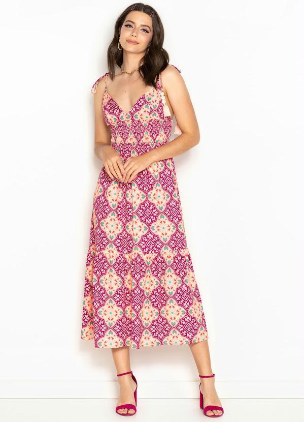 Maria Filó - Vestido Midi de Viscose Estampa Losas Roxo
