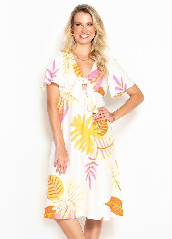 Hering - Vestido Midi de Viscose Estampado Bege