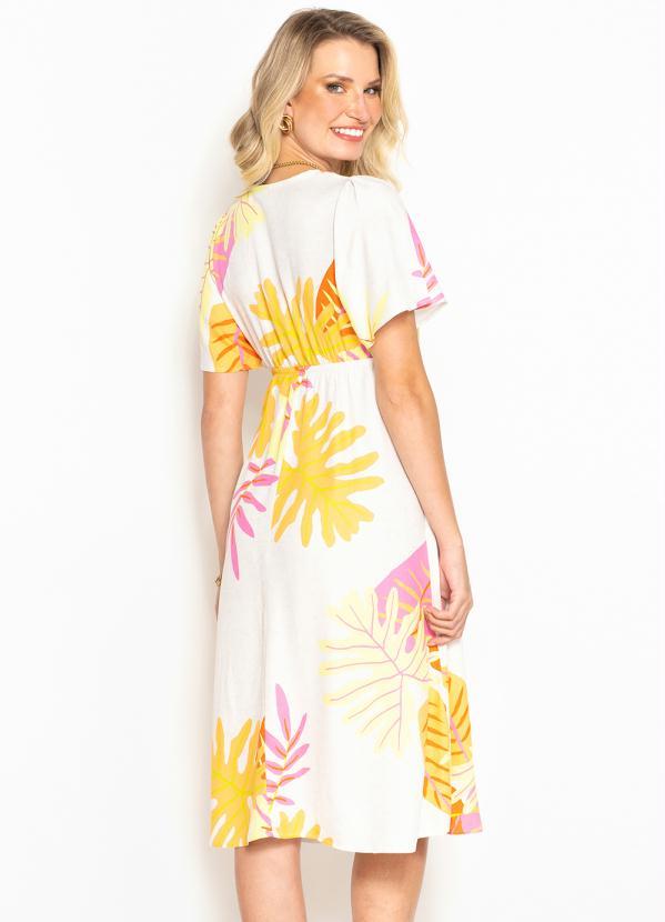 Hering - Vestido Midi de Viscose Estampado Bege 2