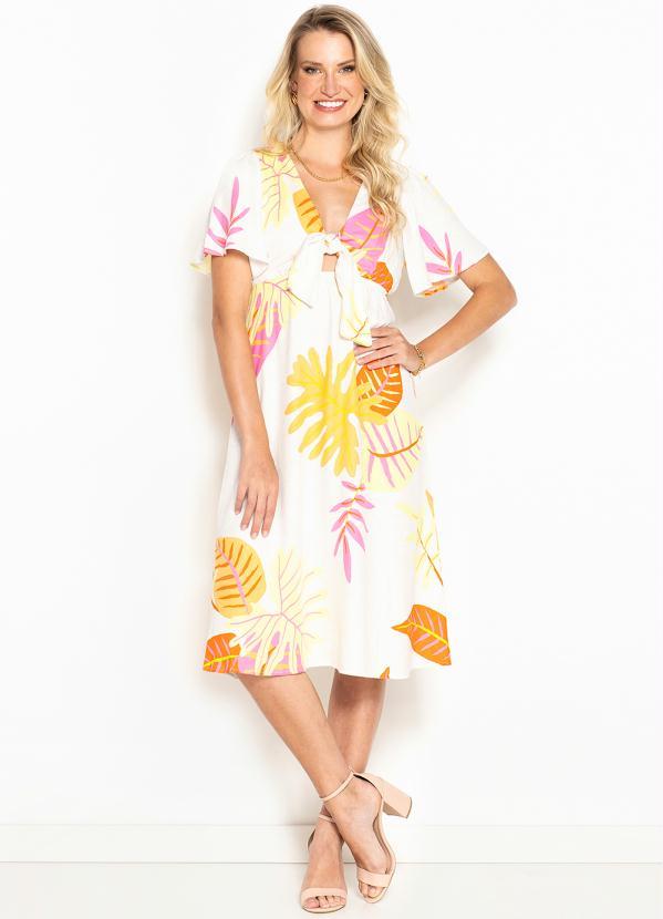 Hering - Vestido Midi de Viscose Estampado Bege 3