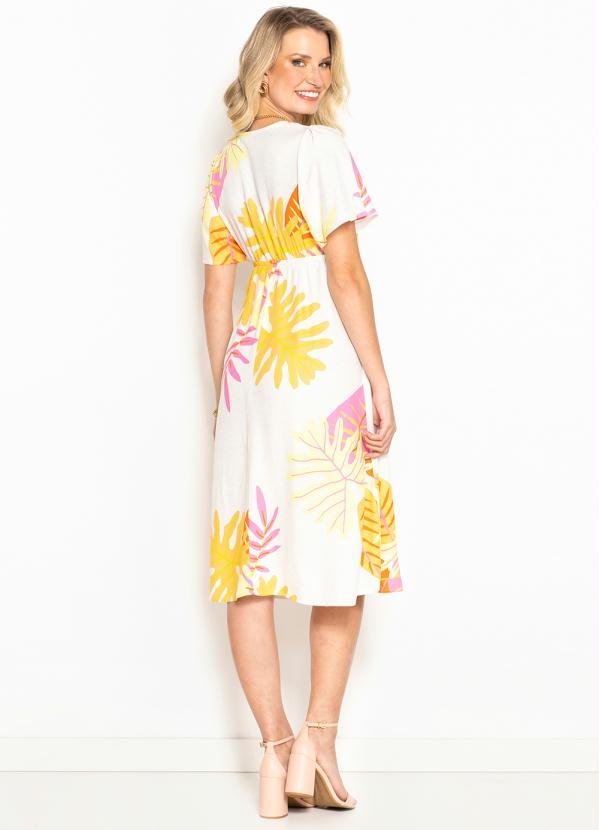 Hering - Vestido Midi de Viscose Estampado Bege 4