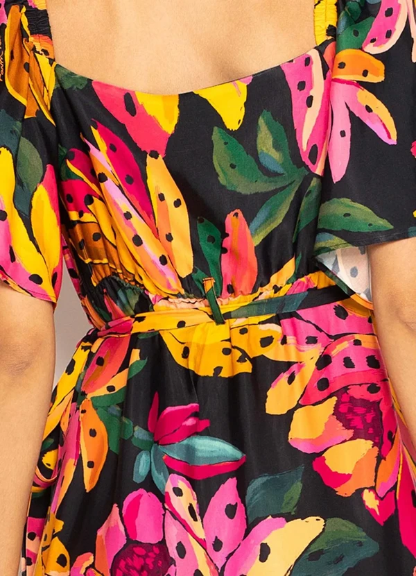 Farm - Vestido Midi de Viscose Flor de Banana Preto 4