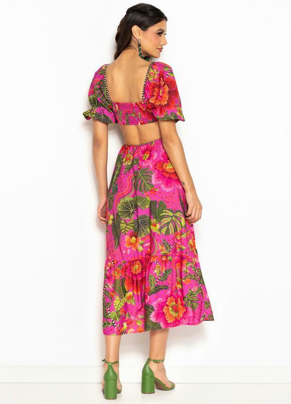 Farm - Vestido Midi de Viscose Florescer Rosa 2