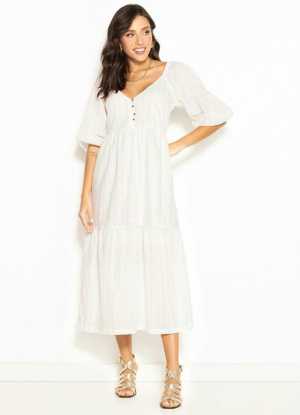 Hering - Vestido Midi de Viscose Off White