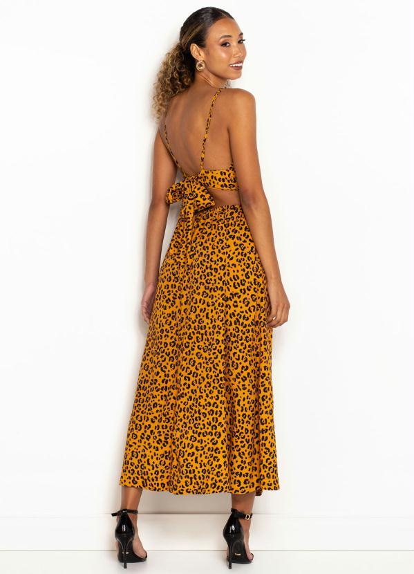 Farm - Vestido Midi de Viscose Onça Bicolor Marrom 2