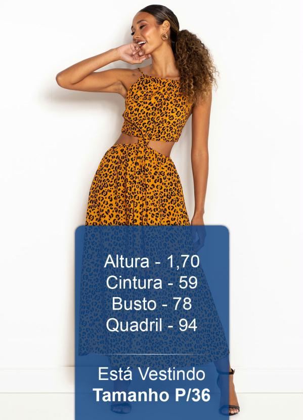 Farm - Vestido Midi de Viscose Onça Bicolor Marrom 5
