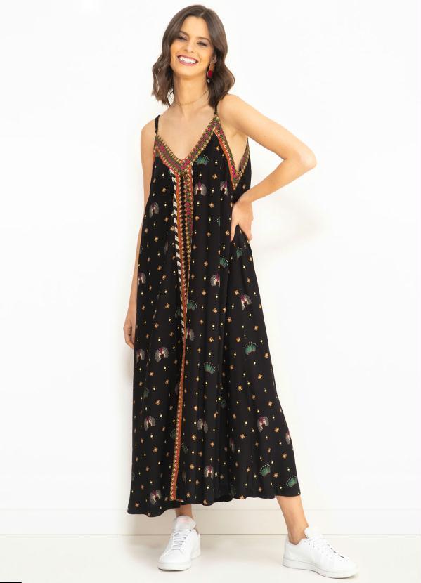 Farm - Vestido Midi de Viscose Wacomaia Preto