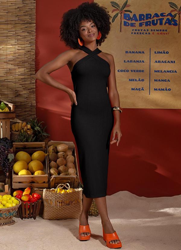 Use Modo - Vestido Midi Decote Cruzado Preto