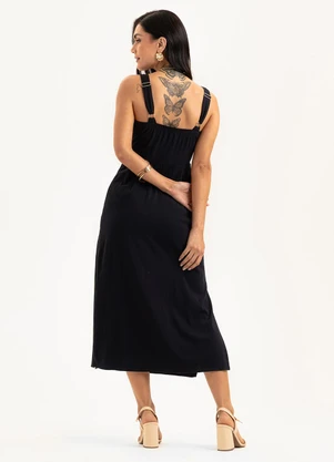 Cativa - Vestido Midi Decote Quadrado em Viscose Preto - CATIVA