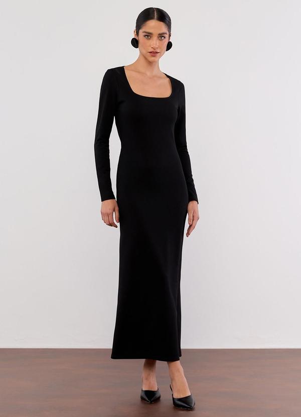 Carlota Costa - Vestido Midi Decote Quadrado Preto