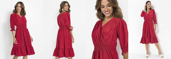 Vestido Midi Decote Transpassado Vermelho