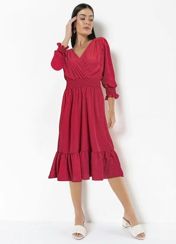 bonprix - Vestido Midi Decote Transpassado Vermelho 5