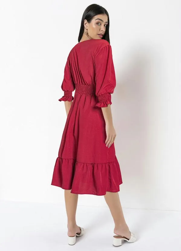 bonprix - Vestido Midi Decote Transpassado Vermelho 6