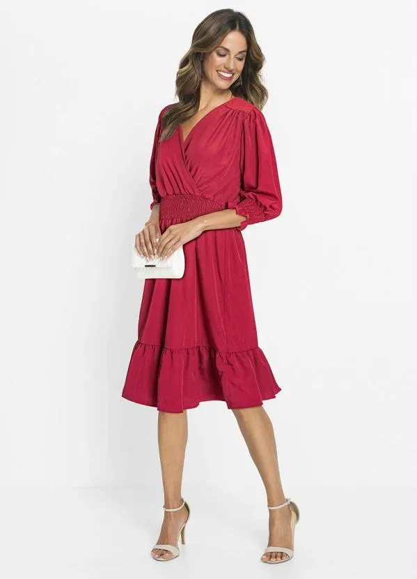 bonprix - Vestido Midi Decote Transpassado Vermelho 7