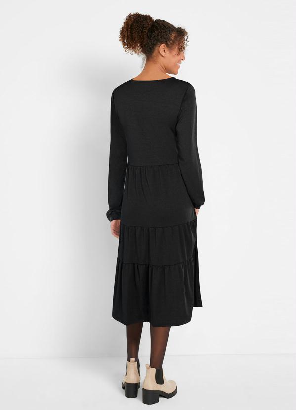 Queima Estoque - Vestido Midi Decote V com Bolsos Preto 2