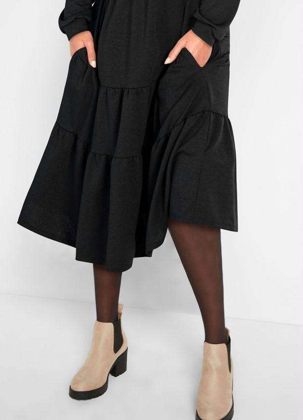 Queima Estoque - Vestido Midi Decote V com Bolsos Preto 3