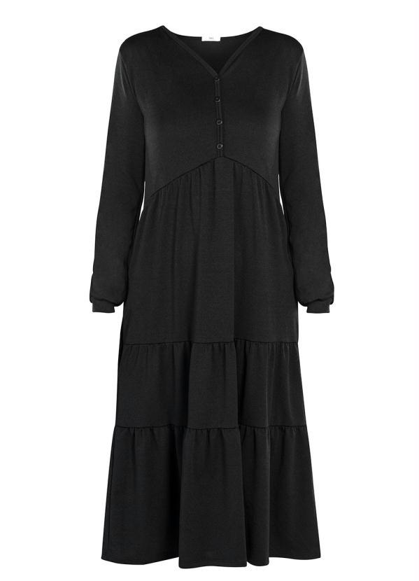 Queima Estoque - Vestido Midi Decote V com Bolsos Preto 4