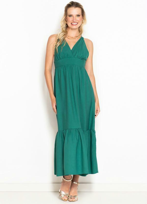 Maria Filó - Vestido Midi Decote V em Tricoline Verde