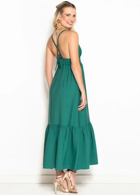Maria Filó - Vestido Midi Decote V em Tricoline Verde 2
