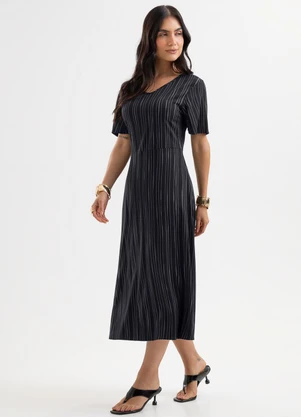 Cativa - Vestido Midi Decote V em Viscose Preto - CATIVA